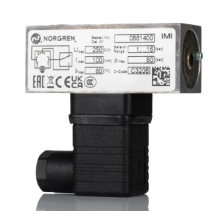 Norgren Electromechanical Pressure Switch with Micro Switch and Gold Plated Contact, DIN En 175301 803 0881400000000000