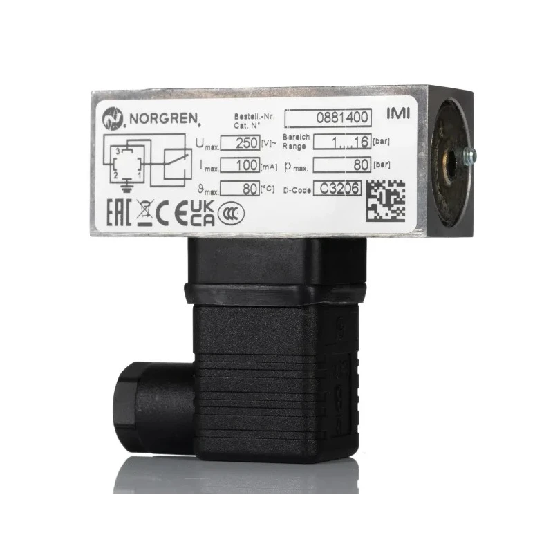 Norgren Electromechanical Pressure Switch with Micro Switch and Gold Plated Contact, DIN En 175301 803 0881400000000000