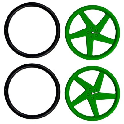 Kitronik BBC Micro:bit Add-on Pair of 5 Spoke Injection Molded Green ABS Wheels with Rubber O-Ring Tyres 2593-D