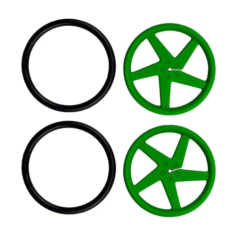 Kitronik BBC Micro:bit Add-on Pair of 5 Spoke Injection Molded Green ABS Wheels with Rubber O-Ring Tyres 2593-D