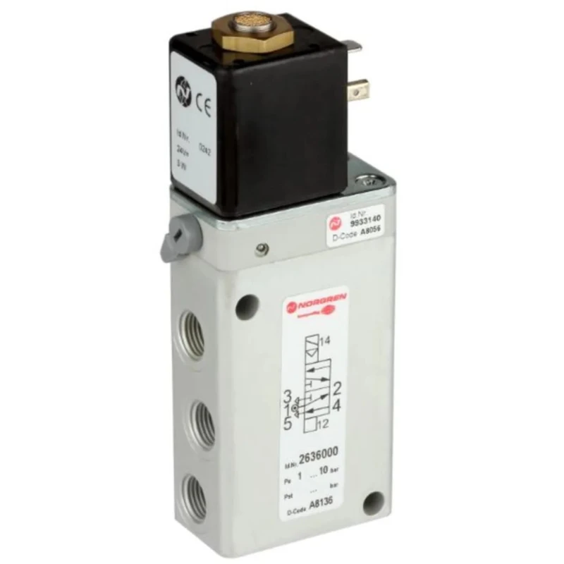 Norgren Solenoid Pilot Valve Anodised Aluminium Body 1/4 in G Port Size, 10 bar Pressure, 3000 L/min Flow 2636000024602400