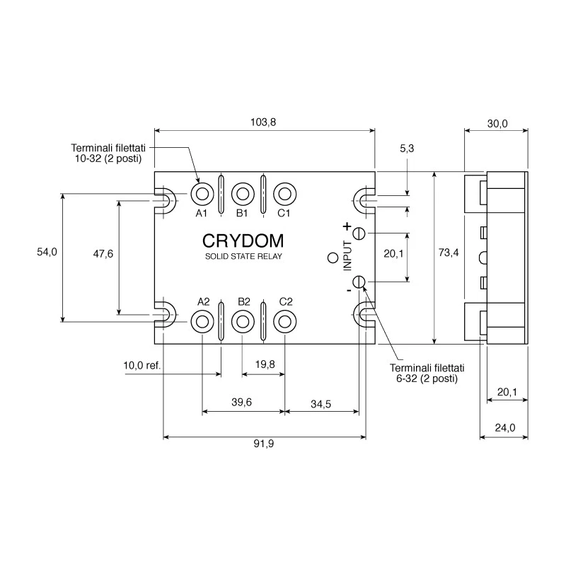 Crydom 53TP Series Solid State Relay, Panel Mount, 25 A Load Current, 530 Vrms Load Voltage, 280 Vrms Control A53TP25D