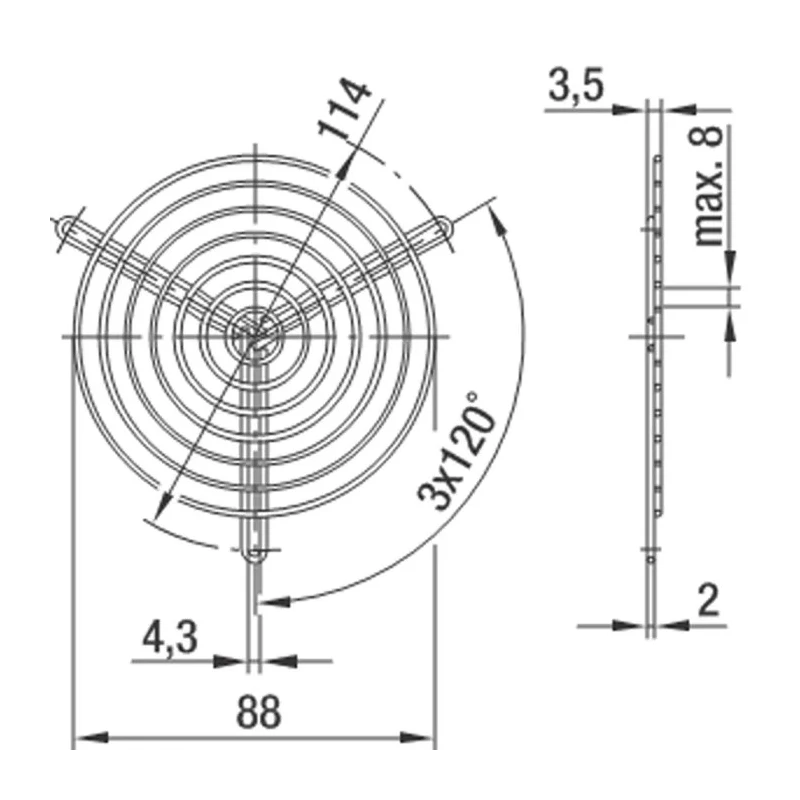 ebm-papst Steel Wire Finger Guard for 97 mm Fans 114 mm Hole Spacing Black 3.5 mm Depth 09485-2-4039