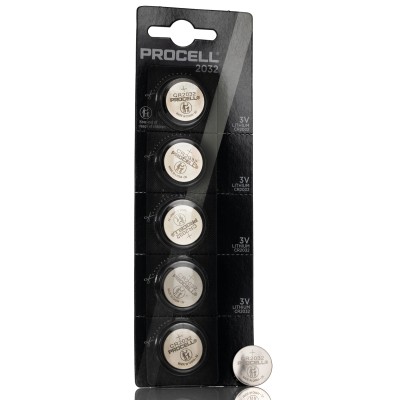 Duracell Procell Industrial Lithium Coin CR2032 Button Battery, 3 V, 20 mm Diameter, 245mAh Capacity, 5 Pack CR2032