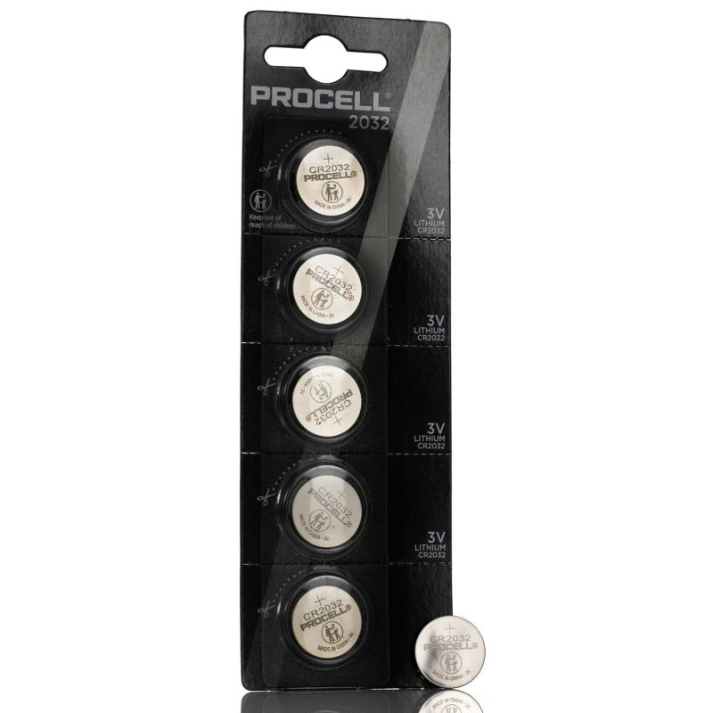 Duracell Procell Industrial Lithium Coin CR2032 Button Battery, 3 V, 20 mm Diameter, 245mAh Capacity, 5 Pack CR2032