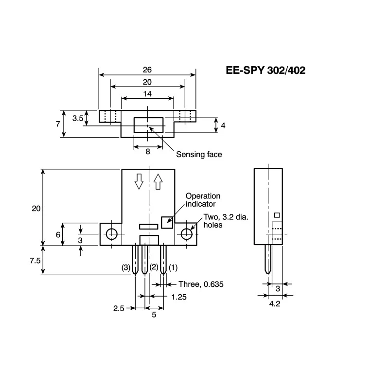 Omron Retroreflective Photoelectric Sensor, Block Style, 5 mm Detection Range, NPN Output, 24V DC, IP50 EE-SPY302