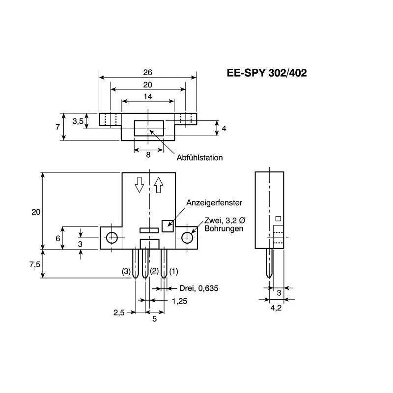 Omron Retroreflective Photoelectric Sensor, Block Style, 5 mm Detection Range, NPN Output, 24V DC, IP50 EE-SPY302