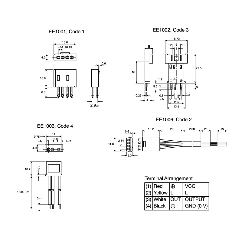 Omron Connector for Use with EE-SX47, EE-PSX303N, EE-PSX403N, EE-SPW311, EE-SPW411, EE-SPY31, EE-SPY41, EE-SX67A, EE-1001