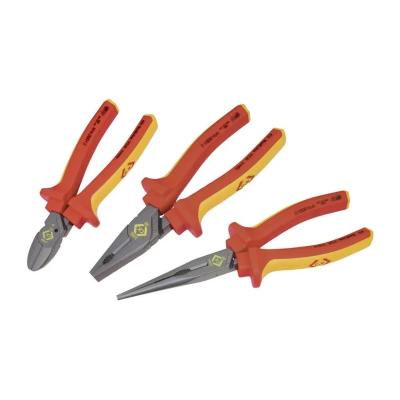CK Professional 3-Piece Plier Set including Cutters, Combination Pliers, Long Nose Pliers T3805