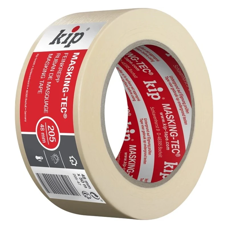 KIP Beige 205 Masking Tape 48mm Width x 50m Length, Paper Backing, Natural Rubber Adhesive 205-47 221610