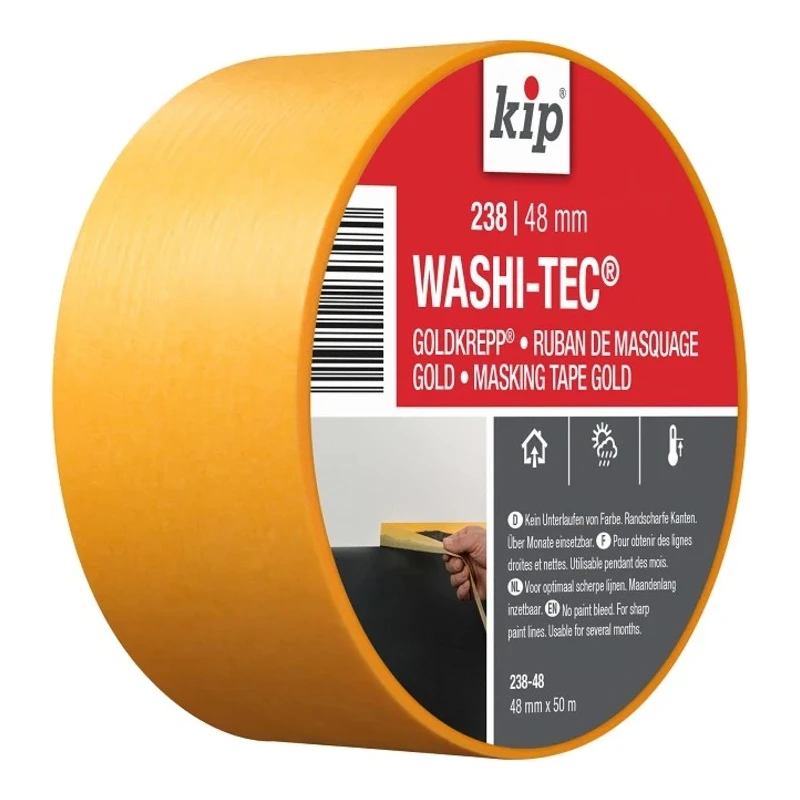 KIP Gold WASHI TEC PREMIUM Masking Tape 48mm x 50m Model Number 238-48 0.09mm Thickness Acrylic Adhesive 75N/25 mm 222605