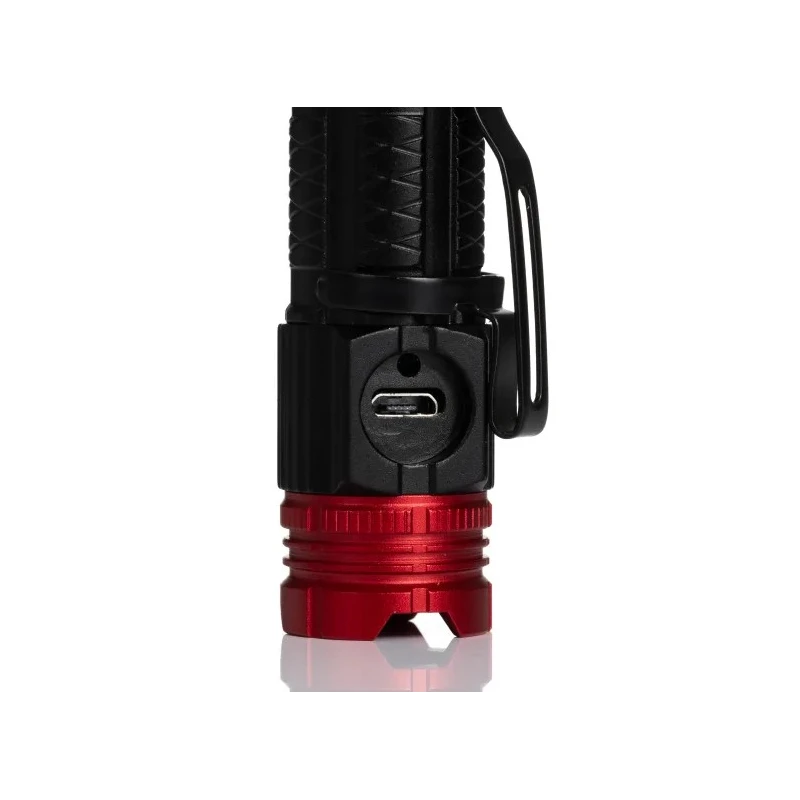 RS PRO Rechargeable Aluminium LED Torch Black Red 600 lm USB Rechargeable 74 mm 219-8130