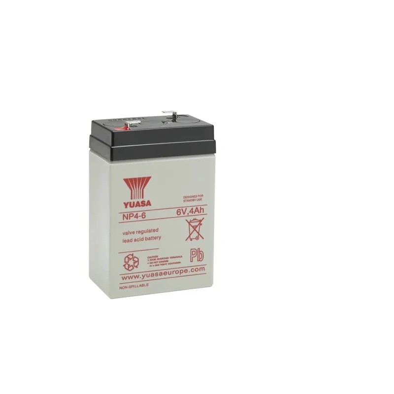 Yuasa 6 V Sealed Lead Acid Battery 4 Ah VRLA AGM Faston F1 Terminals NP4-6RS