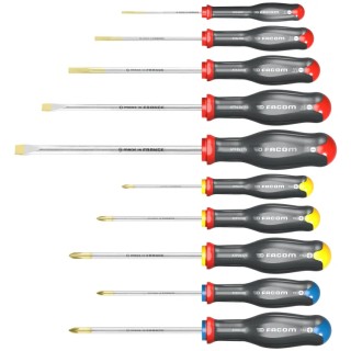 Facom Phillips, Pozidriv Standard Screwdriver Set 3-Piece with 2.5 mm to 8 mm Tip Sizes ATW.J10PB