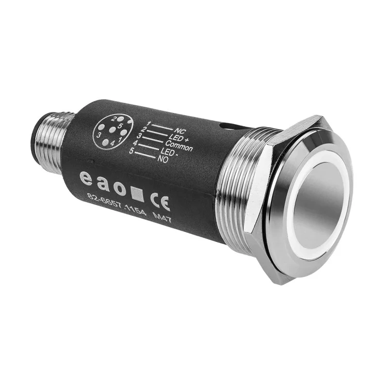 EAO Illuminated Push Button, Latching, Panel Mount, 22 mm Cutout, SPDT, White LED, IP65/IP67, 35 V dc, Model 82-6657.2154