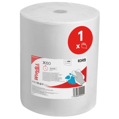 WYPALL X60 General Clean Multi-task Cleaning Cloths White Dry Use Roll 650 Per 8349