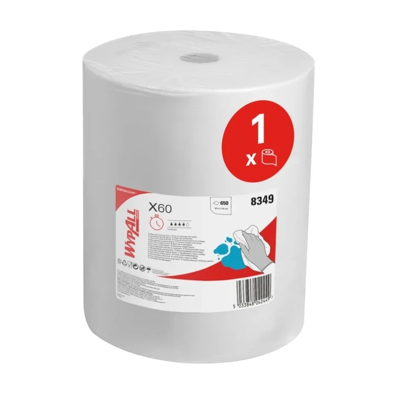 WYPALL X60 General Clean Multi-task Cleaning Cloths White Dry Use Roll 650 Per 8349