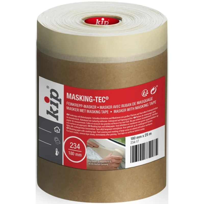 KIP Beige 234 Masking Tape 180mm Width x 25m Length, Paper Backing, Natural Rubber Adhesive, Thickness 0.16mm 234-17 223514