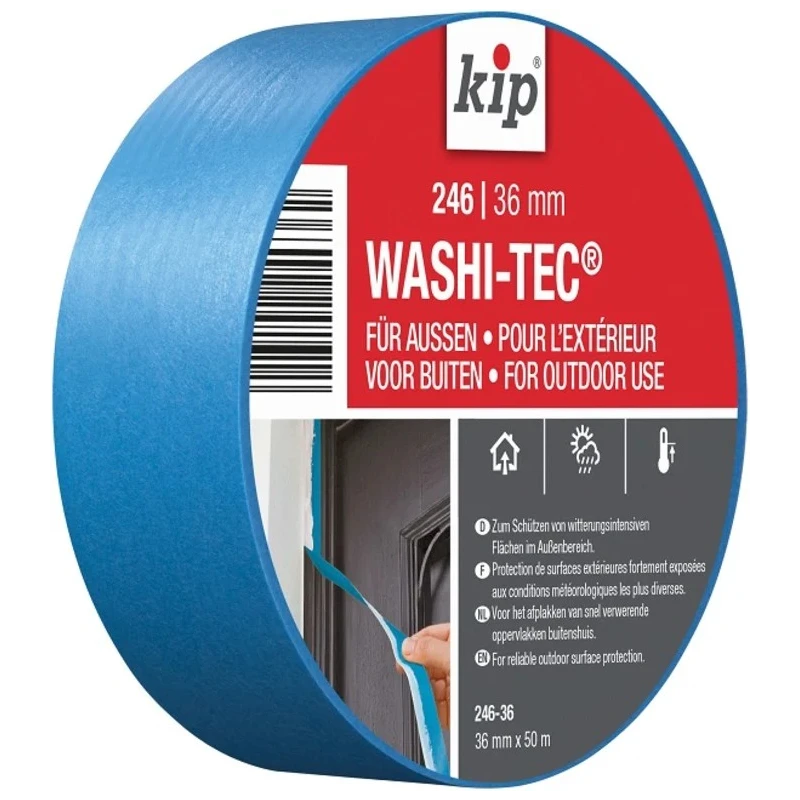 KIP Blue WASHI TEC OUTDOOR Masking Tape 36mm Width x 50m Length Acrylic Adhesive Paper Backing 0.1mm Thickness 246-36 222847