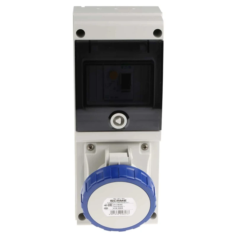 Scame Wall Mount Industrial Power Connector, Rated 32A 230V, IP67 Blue 2P+PE 