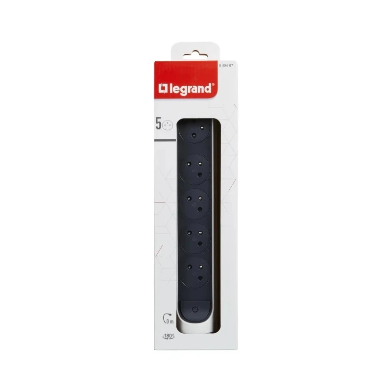 Legrand Extension Lead 5 Socket Type E 16A 3680W Surface Mounted with Switch 049467