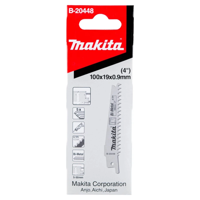 Makita Reciprocating Saw Blade 5-Piece 100 mm Bi-Metal, 6 Teeth Per Inch B-20448