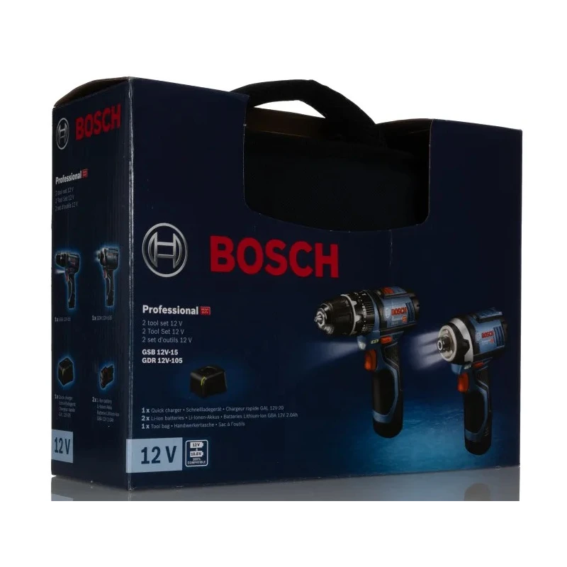 Bosch 12V Cordless Power Tool Kit Including GSB 12V-15 Combi Drill and GDR 12V-105 Impact Driver 06019A6979
