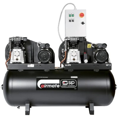 SIP Stationary Air Compressor, 10 bar max pressure, 170 kg, 270 L Tank Capacity, 230V, 2x 3.0 hp Motors, Belt-Driven 5251
