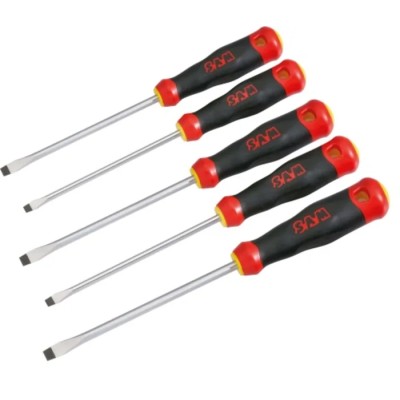 SAM Slotted Standard Screwdriver Set, 5-Piece, Mechanic Slot with Round Blade T-MJ5
