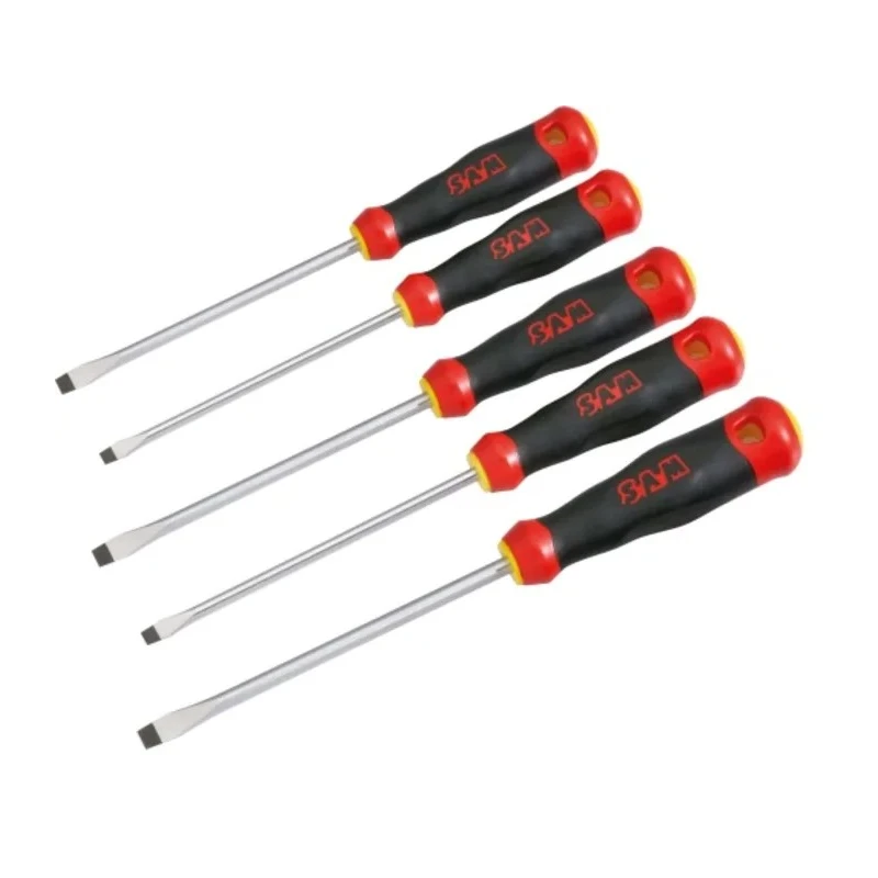 SAM Slotted Standard Screwdriver Set, 5-Piece, Mechanic Slot with Round Blade T-MJ5