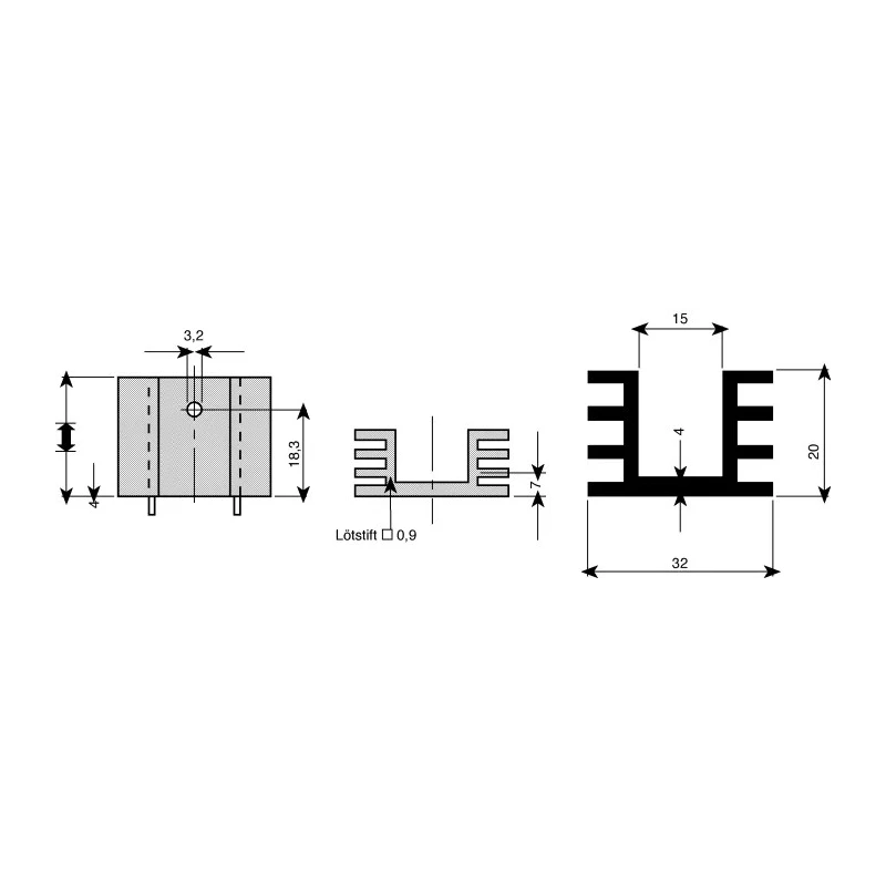 Fischer Elektronik PCB Mounting Aluminium Heatsink Black Anodised 8K/W 20 mm x 37.5 mm x 32 mm SK76-37,5-TO220
