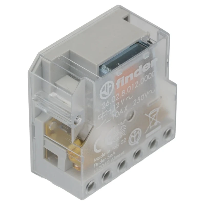 Finder Panel Non-Latching Relay 12V AC Coil Voltage 10A Switching Current DPST 26.02.8.012.0000
