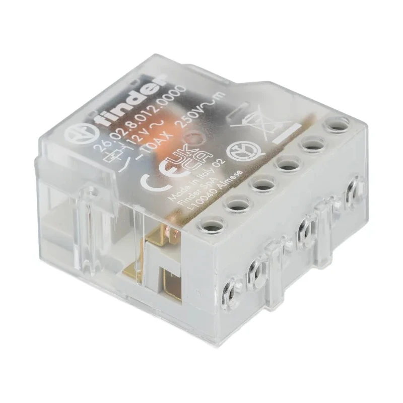 Finder Panel Non-Latching Relay 12V AC Coil Voltage 10A Switching Current DPST 26.02.8.012.0000
