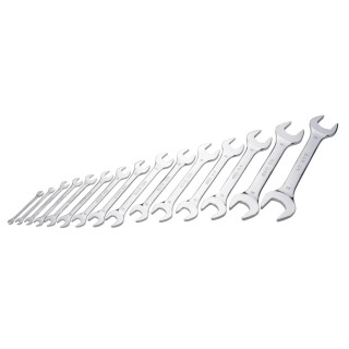SAM 15-Piece Open End Spanner Set, Sizes 4 x 5 to 38 x 42 mm, Chrome Vanadium Steel 10N-J15P