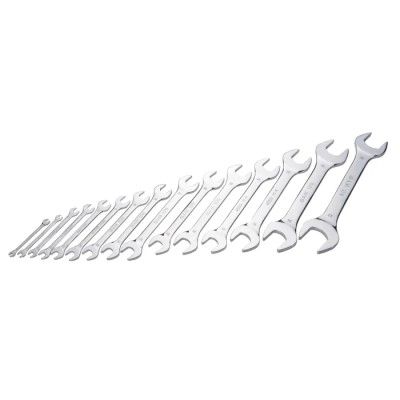 SAM 15-Piece Open End Spanner Set, Sizes 4 x 5 to 38 x 42 mm, Chrome Vanadium Steel 10N-J15P