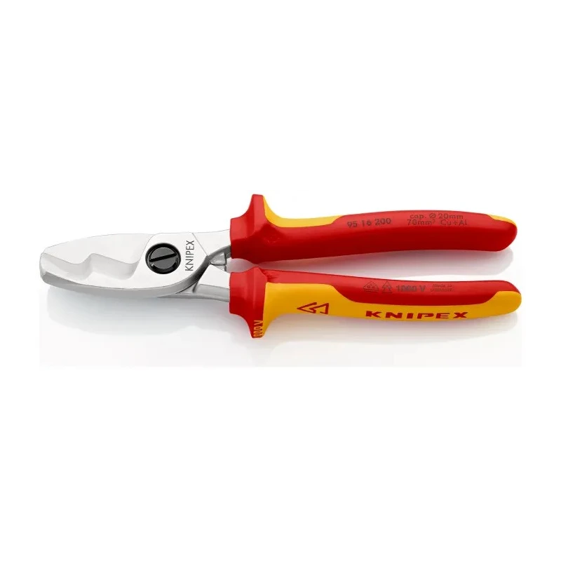 Knipex VDE/1000V Approved Flush Cable Shear 200mm, Tool Steel Jaw, Multi Component Grip 95 16 200