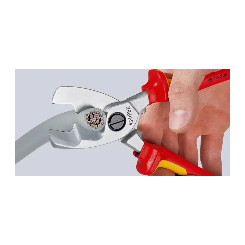 Knipex VDE/1000V Approved Flush Cable Shear 200mm, Tool Steel Jaw, Multi Component Grip 95 16 200
