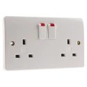 MK Electric 13A White 2 Gang Plug Socket Logic Plus Flush Mount Indoor Type G K2647 WHI