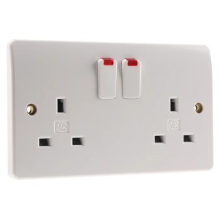 MK Electric 13A White 2 Gang Plug Socket Logic Plus Flush Mount Indoor Type G K2647 WHI