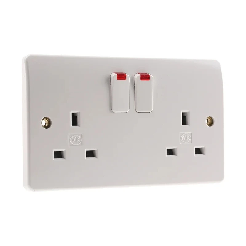 MK Electric 13A White 2 Gang Plug Socket Logic Plus Flush Mount Indoor Type G K2647 WHI
