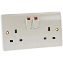 MK Electric 13A White 2 Gang Plug Socket Logic Plus Flush Mount Indoor Type G K2647 WHI