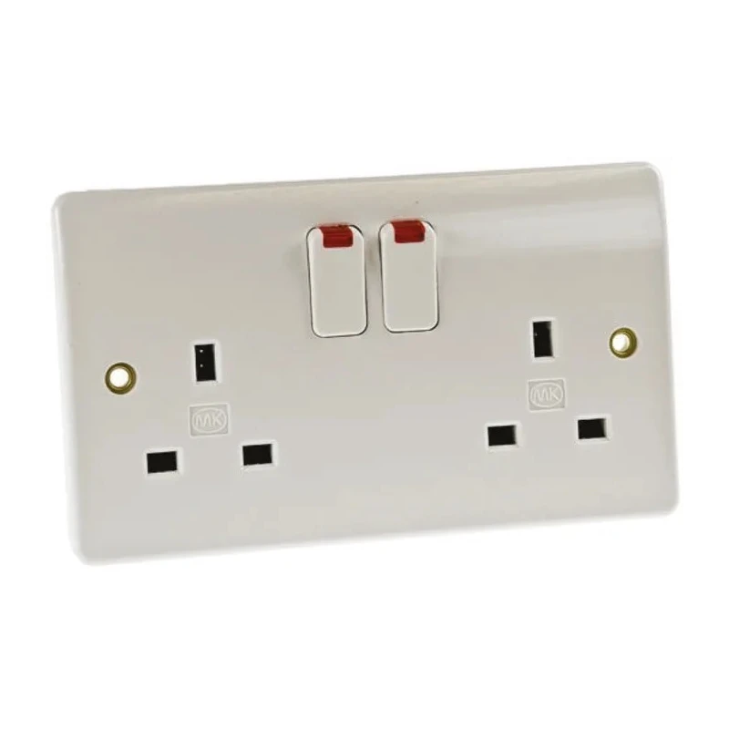 MK Electric 13A White 2 Gang Plug Socket Logic Plus Flush Mount Indoor Type G K2647 WHI