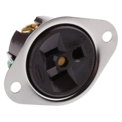 Hubbell 15A 125V USA Mains Connector Brown Panel Mount Steel Phenolic Screw Termination HBL5256