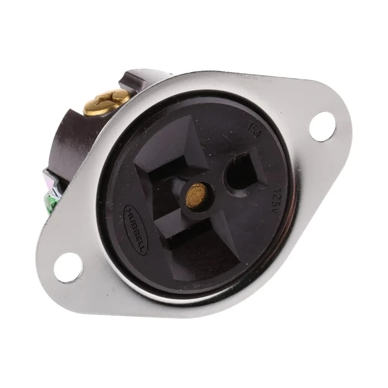 Hubbell 15A 125V USA Mains Connector Brown Panel Mount Steel Phenolic Screw Termination HBL5256