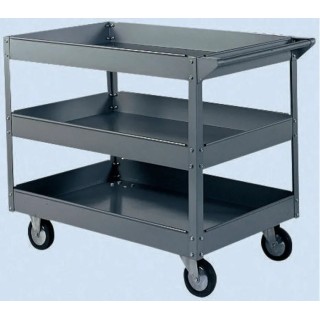 RS PRO 3 Tier Metal Workshop Rubber Wheel Trolley 910 mm Platform Length 250 kg Load Capacity 388-9991