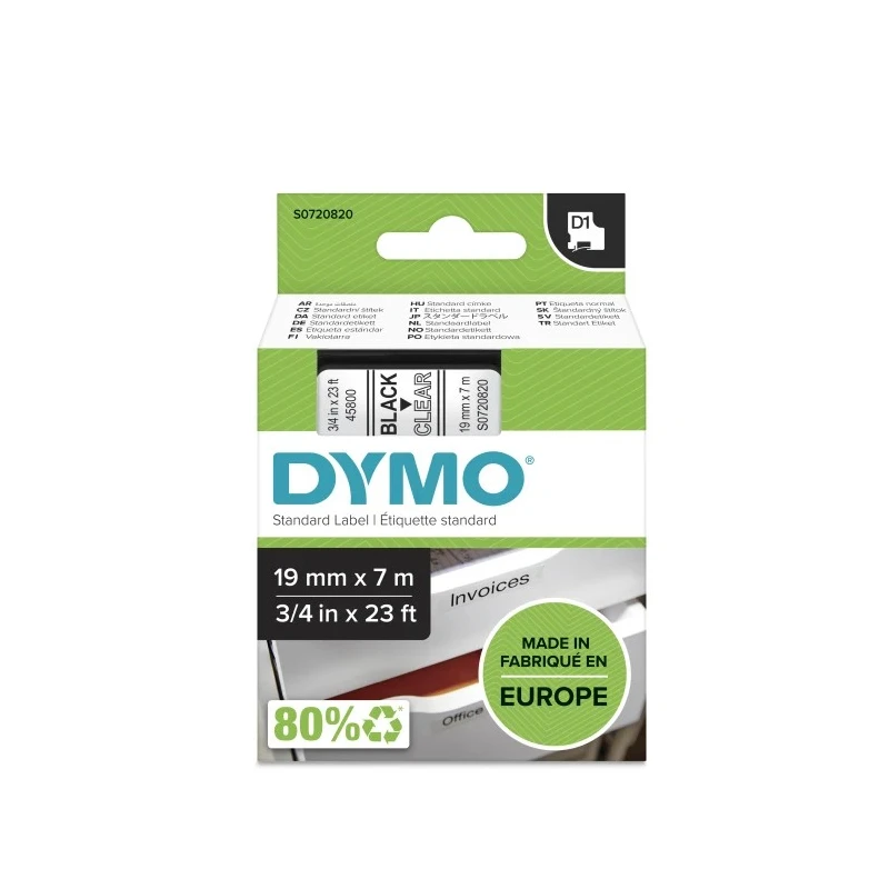 Dymo Black on Clear Label Printer Tape 7 m Length 19 mm Width S0720820