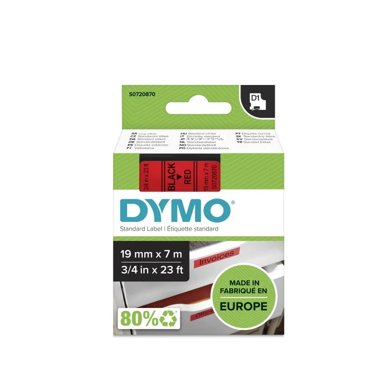 Dymo Black on Red Label Printer Tape, 7 m Length, 19 mm Width S0720870