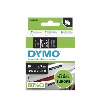 Dymo White on Black Label Printer Tape 19mm Width, 7m Length, Laminated, Industrial Strength Adhesive S0720910