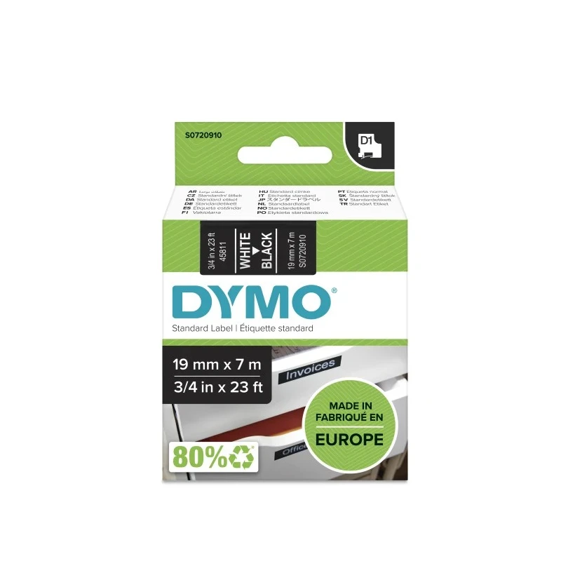 Dymo White on Black Label Printer Tape 19mm Width, 7m Length, Laminated, Industrial Strength Adhesive S0720910