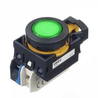 Idec CW Series Illuminated Momentary Push Button Switch Panel Mount 22 mm Cutout 1 NO Green LED IP20 IP65 IP66 CW1L-M1E10Q4G